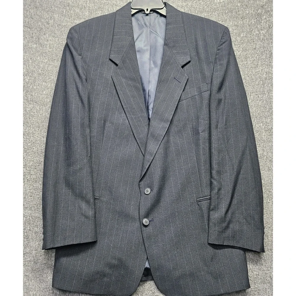 Levis Vintage Exact Blazer Mens 46L Dark Gray Pinstriped Suit Jacket Sport Coat - Picture 2 of 12